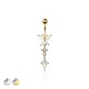 316L SURGICAL STEEL BUTTERFLY MARQUISE AND ROUND CUT CUBIC ZIRCONIA DANGLE BELLY BUTTON NAVEL RING 